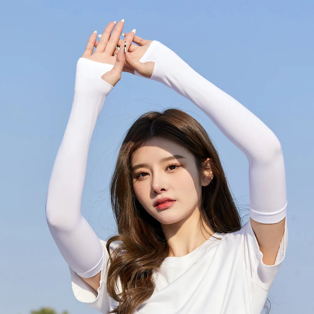 Long Gloves Sun Uv Protection Hand Protector Cover Arm Sleeves Summer Ice Silk Sunscreen Outdoor Arm Warmer Half Finger Sleeves