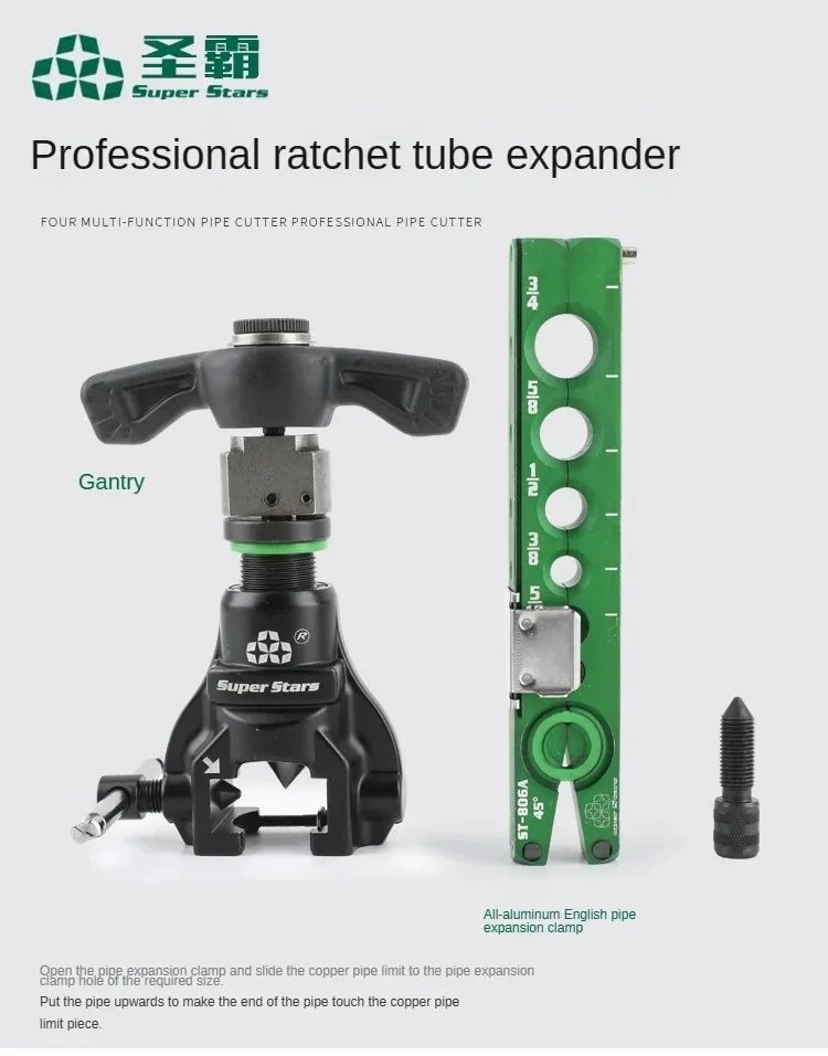 DSZH ST-R806A Copper Tube Expander Tool Ratchet Hand Electric Dual-use,Reamer and Trumpet Flaring Tool Kit for Air Conditioner