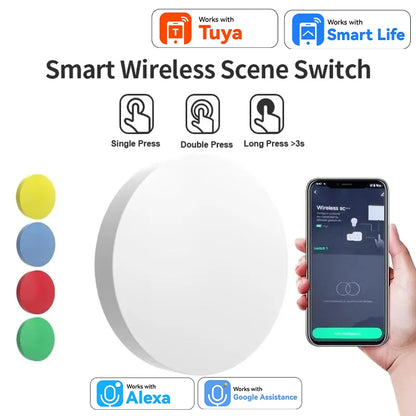 Works with Tuya Zigbee Smart Wireless Scene Button Switch Remoter Multi-scene Linkage Support Alexa Goolge Home Voice Assitant