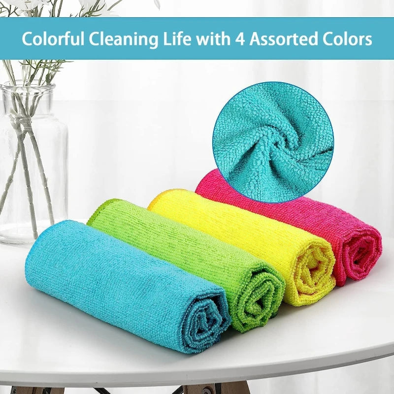20 Pcs WOOJACK Microfiber Cleaning Cloth - Reusable Cleaning Rag, Fast Drying Cleaning Towels,12"X12", Green/Blue/Yellow/Pink