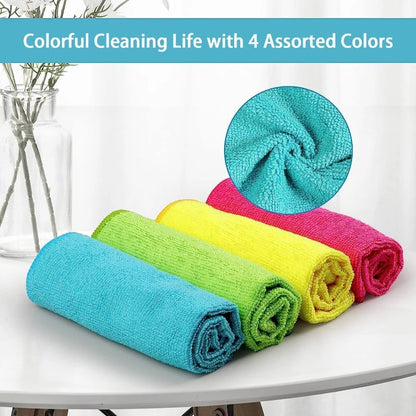 20 Pcs WOOJACK Microfiber Cleaning Cloth - Reusable Cleaning Rag, Fast Drying Cleaning Towels,12"X12", Green/Blue/Yellow/Pink