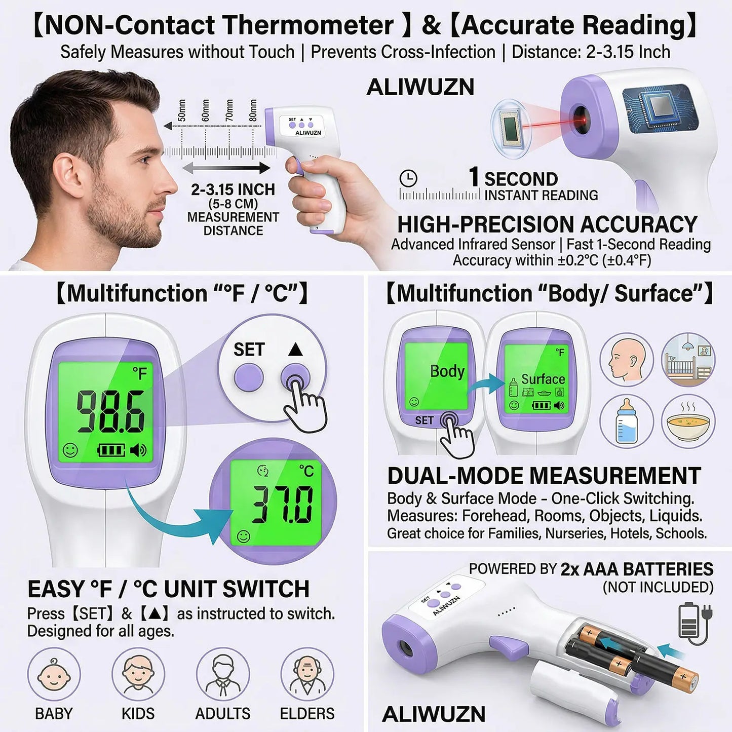 Non-Contact Infrared Forehead Thermometer LED Digital Finger Oximeter Body Temperature Blood Oxygen Saturation Monitor Test Kit