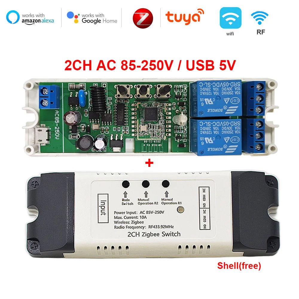 Tuya Zigbee Relay 4CH Smart Home Switch Module APP Remote Control Wireless Radio RF 433 4 Channel Relay for Zigbee Gateway Hub
