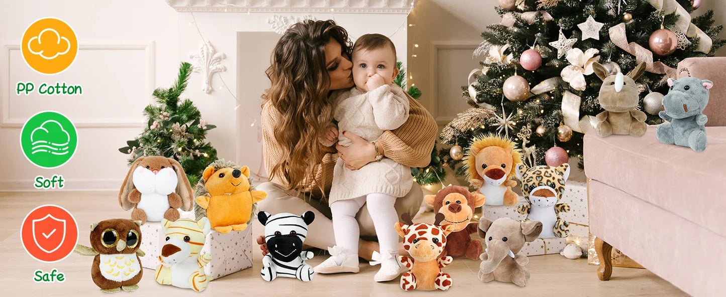 12-36 PCS Small Safari Stuffed Animals Bulk 12cm Jungle Animal Mini Plush Toys for Classroom Prizes Party Favors Birthday Gifts