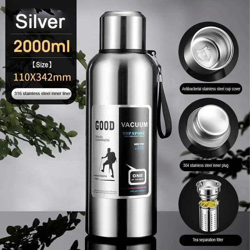 Large Capacity Cold & Hot Thermos Tumbler, Stainless Steel Insulated Water Bottle, Tea Coffee Flask Pot Travel Mug