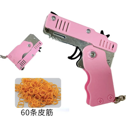 Wholesale Mini Rubber Bands Shoot Gun Alloy Material Multi Function 6 Colors Key Chain Collapsible Funny Mini Gun Toys For Kids