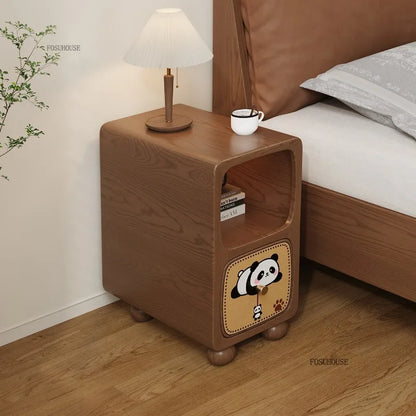 Cartoon Panda Solid Wood Children's Nightstands for Home Child's Bedside Tables Narrow Storage Cabinets for Children Furnitures