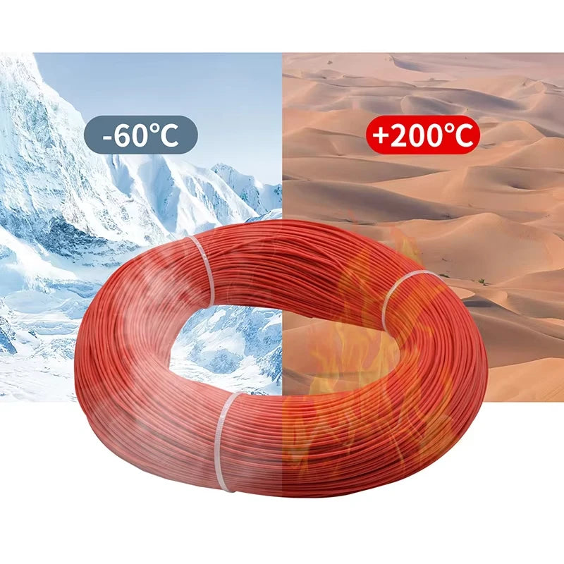 1~50m Heat-Resistant Silicone Wire AWG 30 26 24 22 20 18 16 14 12 10 8 Red Black Automotive Wiring Car Battery Copper Cable