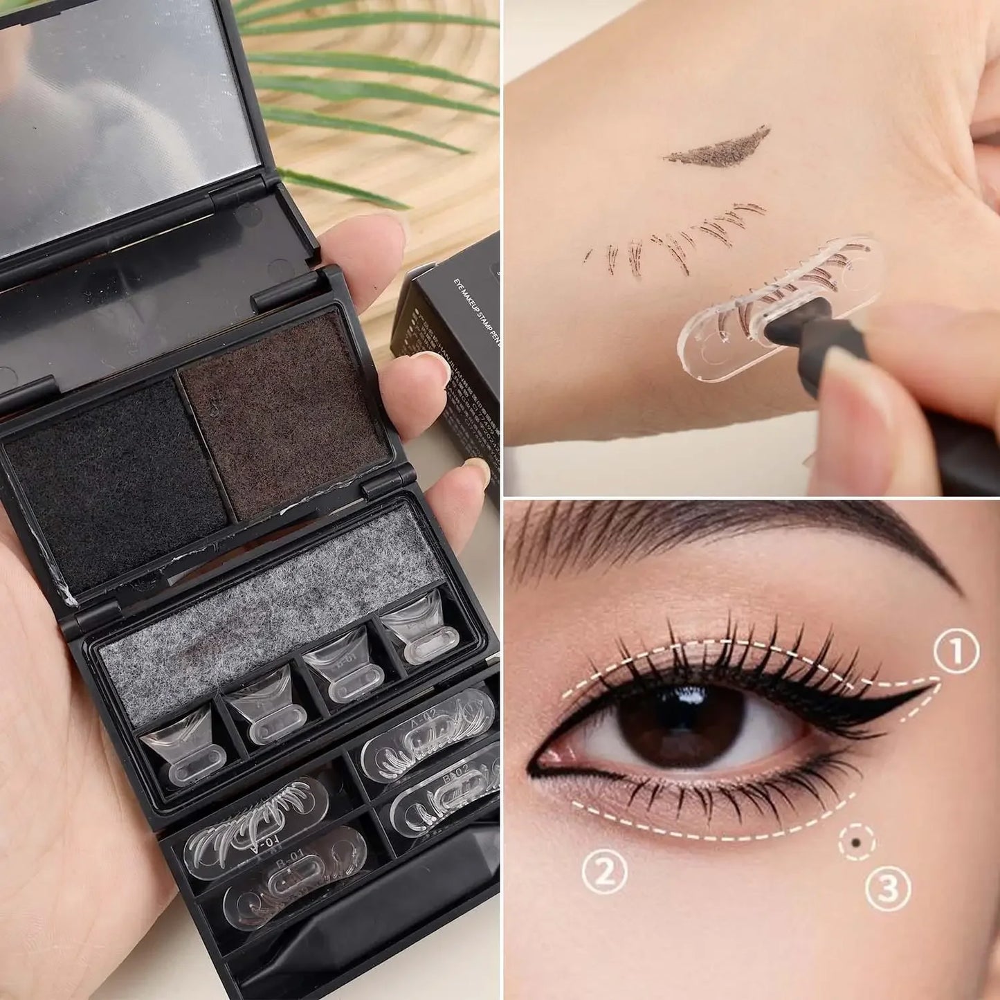 Waterproof 3 in1 Eyeliner Eyes Makeup Stamp Portable Lasting Smudge-Proof Stamp Ultra-Fine Natural Lower Eyelashes Makeup Tools