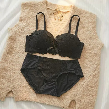 YEMOMO Lace Sexy Bra Set Padded Push Up Small Bust Lift Shaping Half Cup Concealed Bottom Intimate Underwear Set for Women  S-XL