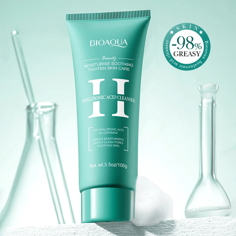 BIOAQUA Hyaluronic Acid Facial Cleanser Anti-aging Face Wash Foam Deep Moisturizing Pore Cleansing Daily Skin Care