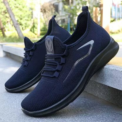 Men Breathable Knitted Running Shoes Anti Slip Trainers Arch Support Shock Absorbing EVA Sole Low Top Lace Up Sports Footwear
