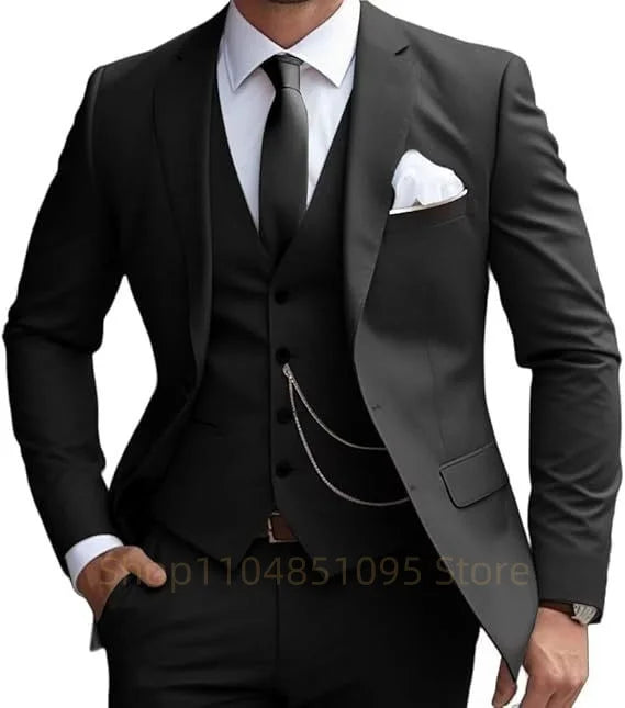 Elegant Mint Green 3 Piece Men's Suit Groom Tuxedos Business Suits Slim Fit Notch Lapel Blazer Vest Pants for Wedding Party Prom