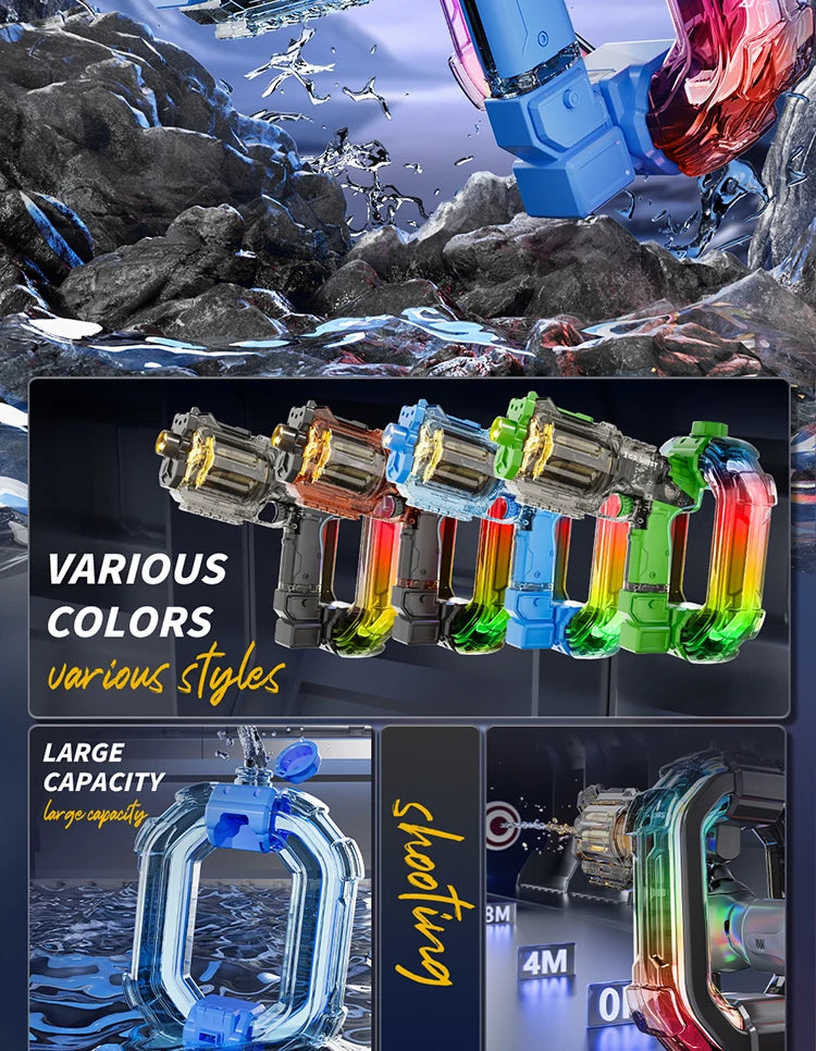 LED Lights Simulated Firing Electric Water Gun Children Large Capacity Automatic Water Blaster Toys for Kids Summer Outdoor Game