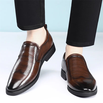 Men's Summer Breathable Comfortable Loafers British Business Formal Derby Shoes Hollow out Design Leather Shoes for Men-SJ2501-1