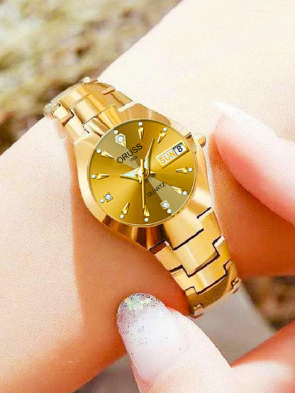 ORUSS Business Casual Womens Quartz Watches Luxury Fashion Wristwatch Stainless Steel Date Week 30M Waterproof Womens Wristwatch