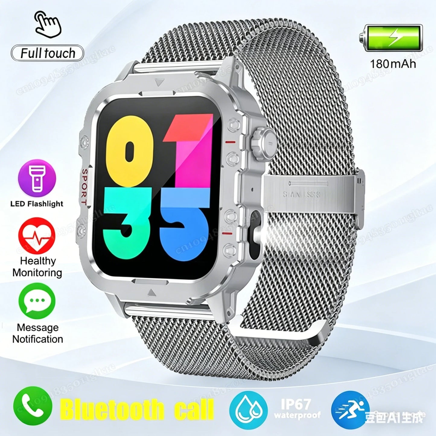 Outdoor Military Smartwatches Bluetooth Call Men 2.01" Blood Oxygen Monitor 5ATM Waterproof GPS Tracking Sports Smart Watch HW12