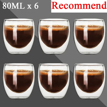 80ML Double Wall Glass Cup 1/12PCS Transparent Handmade Heat Resistant Tea Drink Whisky Wine Set Espresso Coffee Milk Mugs Gift