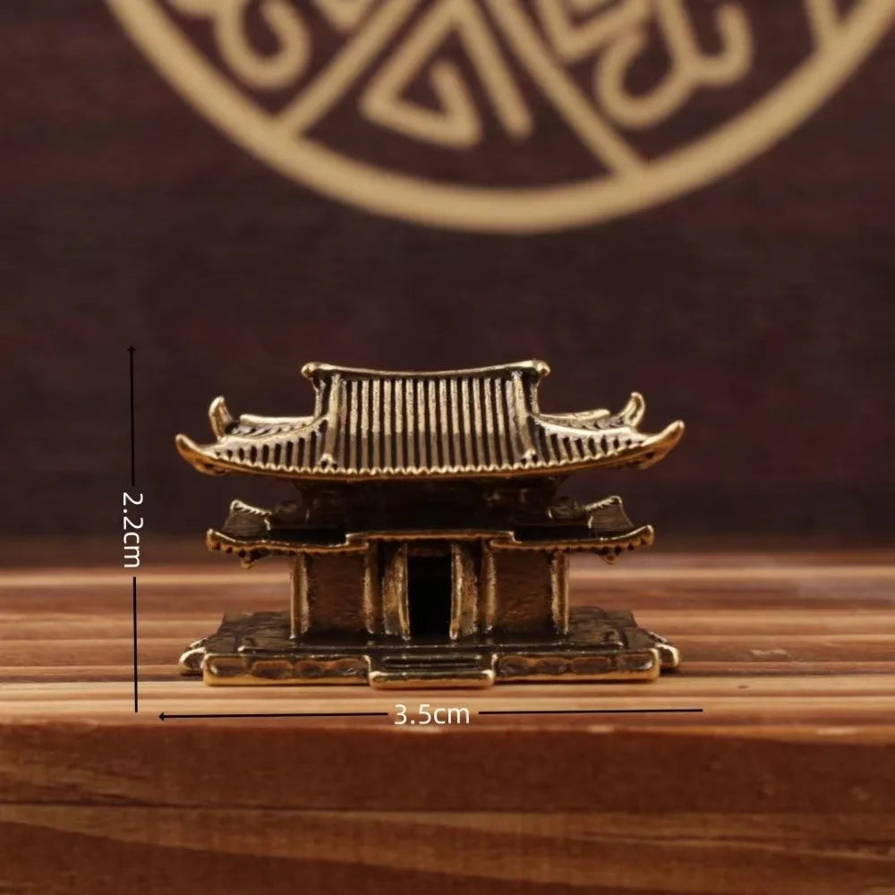 Retro Brass Micro Landscape Chinese Rockery Ancient Pavilion Ancient Architecture Miniature Model Bonsai Fish Tank Decoration