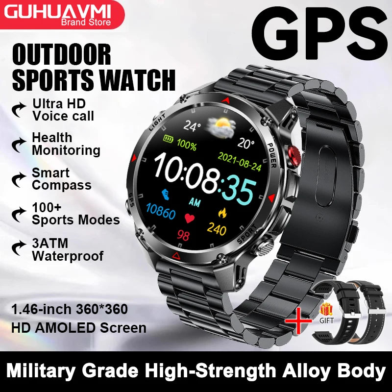 2025 New GPS Map Navigation Smart Watch Men Women Amoled Screen 3ATM Waterproof Sport SmartWatch Compass NFC BT Call Watches Men