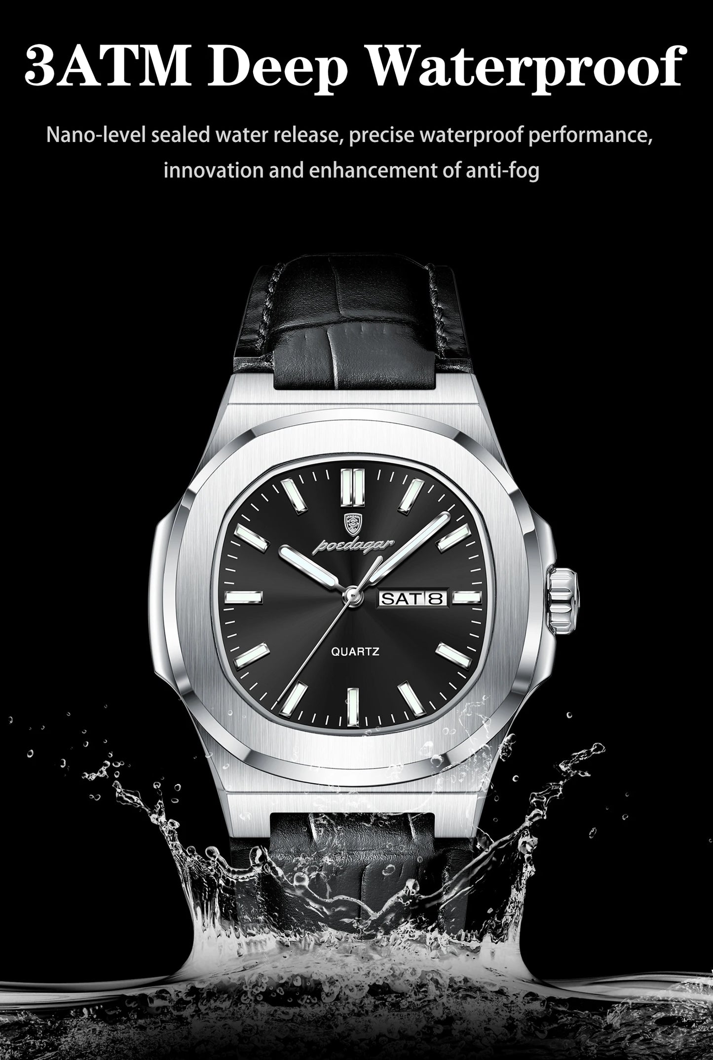POEDAGAR Fashion Wristwatch For Boyfriend Luminous Waterproof Week Calendar Business Couple Watches Leather Luxury Men's Watches