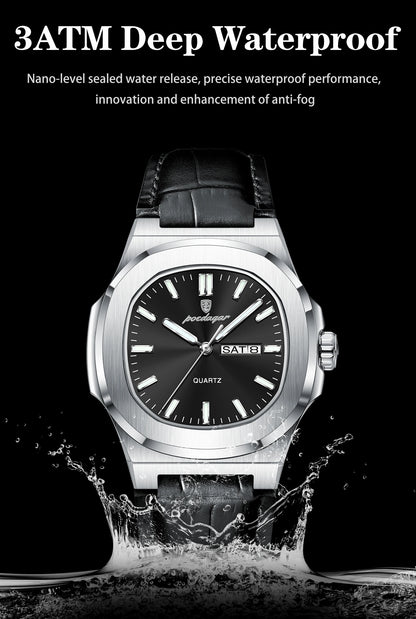 POEDAGAR Fashion Wristwatch For Boyfriend Luminous Waterproof Week Calendar Business Couple Watches Leather Luxury Men's Watches