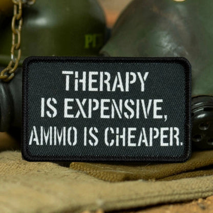 Tactical Patch Therapy Is Expensive Ammo Is Cheaper Embroidered Morale Badge Hook and Loop for Shooting Enthusiasts Combat Gear