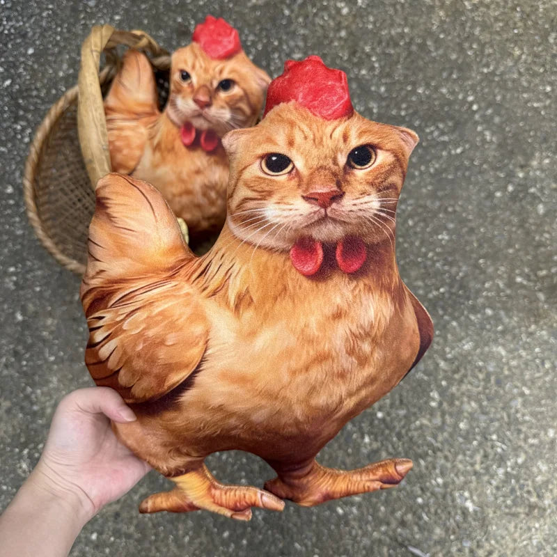 Funny Cat Head Chicken Body Plush Pillow Weird Meme Stuffed Cushion Creative Weirdcore Animal Doll for Gifts.
