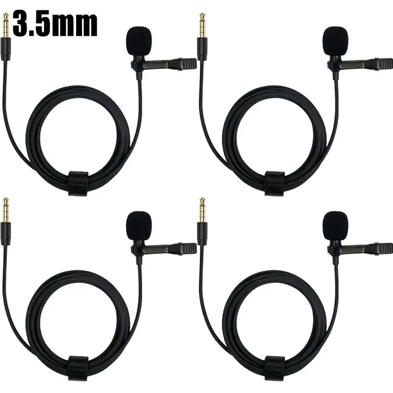 1-5pc Portable Lavalier Microphone Metal Clip Lapel Mic Wired 3.5mm/Type-C/USB For Mobile Phone Laptop DSLR Camera Lound Speaker
