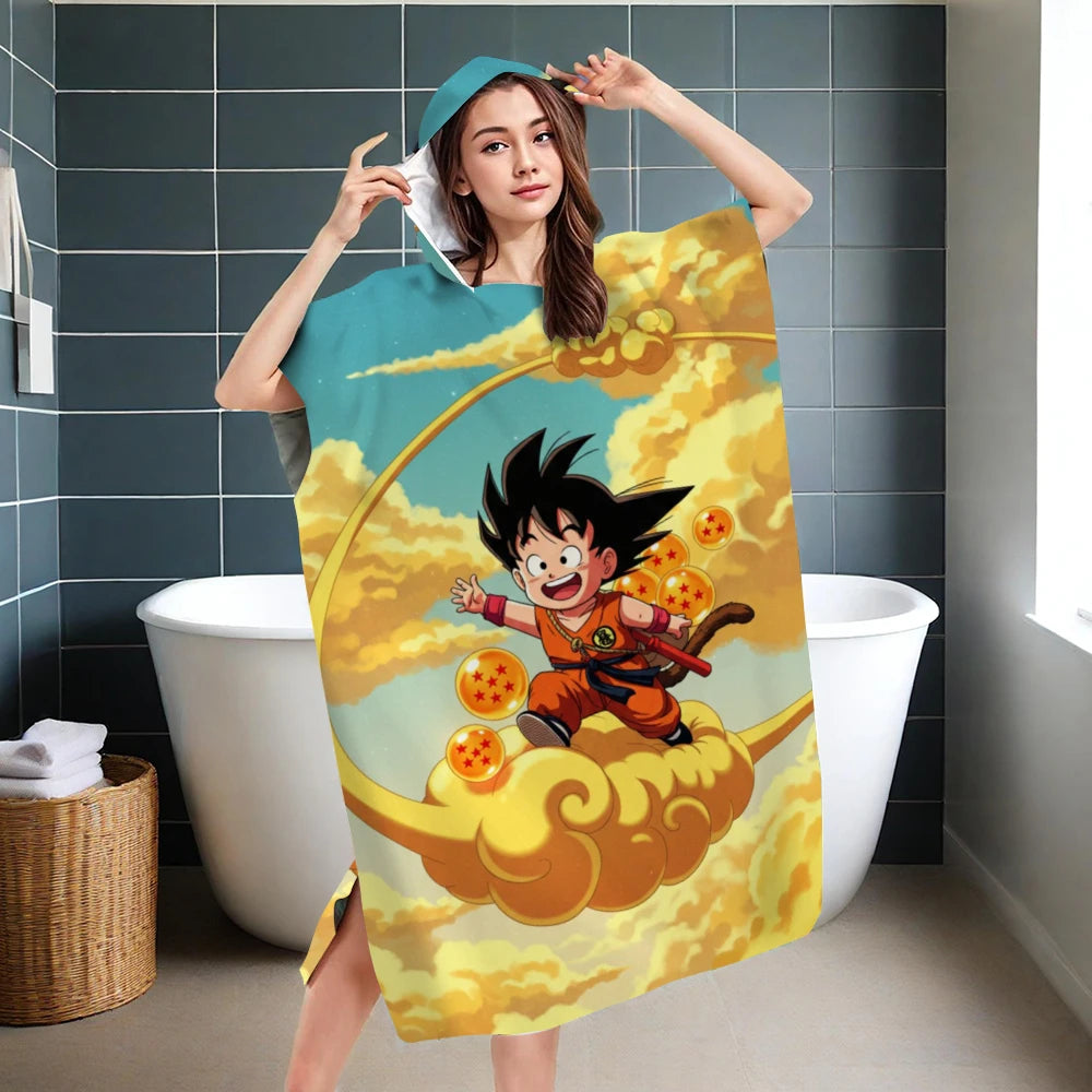 Dragon Ball Kid Goku Hooded Bath Towel, Kinto Un Cloud Parent-Child Microfiber Quick Dry Poncho for Kids Swim Beach