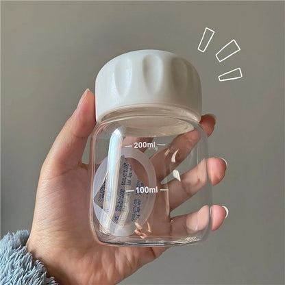 300ml Mini Glass Water Bottle Heat Resistance Transparent Drinking Bottles Cute Juice Coffee Milk Tumblers for Kids Student