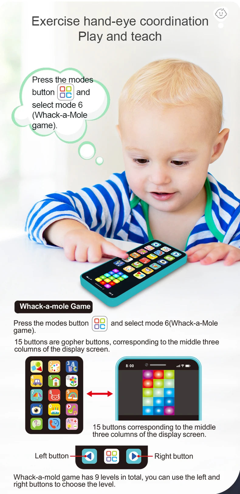Children's Early Education Multimedia Tablet Color Screen USB Rechargeable Educational Toy with Music Features for Kids Learning