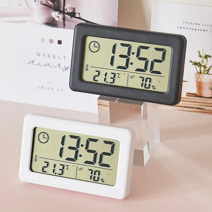 Mini Digital Clock with Temperature & Humidity Display - Portable LED Desk Clock, Slim Small Alarm Clock