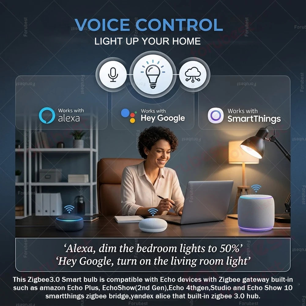 Zigbee Smart Bulb RGBCW E27 E14 GU10 LED Lamps Voice Control via Alexa Echo Yandex Alice,Zigbee 3.0 Hub Required for Zigbee2MQTT