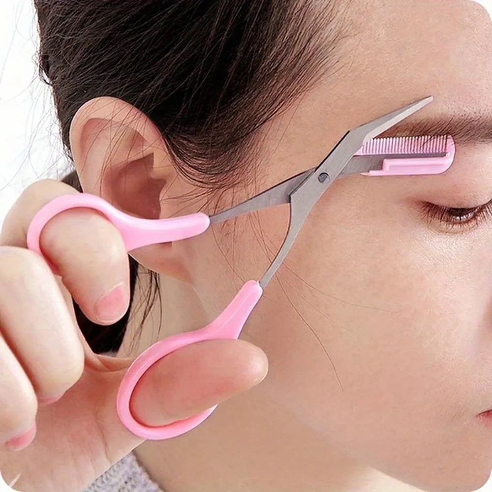 Eyebrow Trimming Scissors Professional Built-in Comb Stainless Steel Non-Slip Brow Shaper Hair Removal Beauty Tool for Men Women
