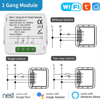 TNCE TUYA WIFI/Zigbee Switch Light Curtain Dimmer Smart DIY MINI Module, 2-way Control Breaker, Voice with Alexa Google Home