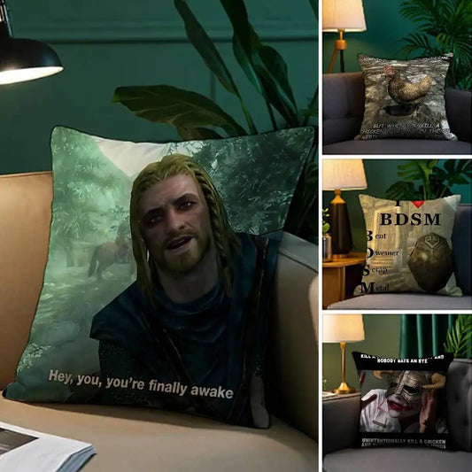 Hey You Youre Finally Awake Skyrim Meme Pillow Case Cozy Plush Pillow Cover Double Side Printed – Home Gift for Bedroom Decor