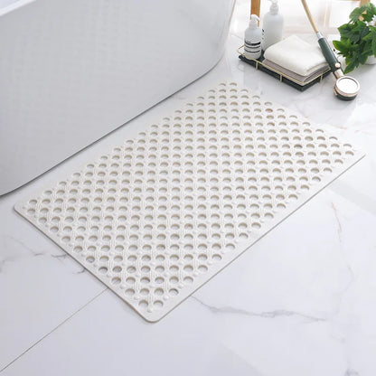 1pc Bathroom Non-Slip Mat With Suction Cup, 43x75cm Bath Rug, Shower Mat Round Hole Design, Bathroom Massage Ring, Quick Drain