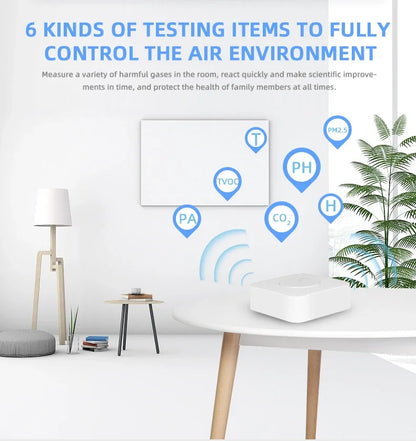 Tuya ZigBee/WiFi Air Quality Detector PM2.5 Formaldehyde VOC CO2 Temperature Humidity 6in1 Smart Air Box Sensor Via Alexa Google