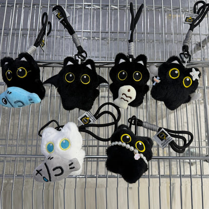 6/1 szt. Urocza pluszowa lalka czarny kot brelok do kluczy zawieszka do torebki Charms Kawaii akcesoria do breloczków dla kobiet par prezent