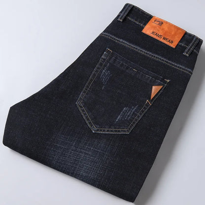 2024 Summer Thin Men's Elastic Cotton Jeans Fashion Gray Comfortable Business Straight Casual Pants High Quality Brand Trousers