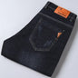 2024 Summer Thin Men's Elastic Cotton Jeans Fashion Gray Comfortable Business Straight Casual Pants High Quality Brand Trousers