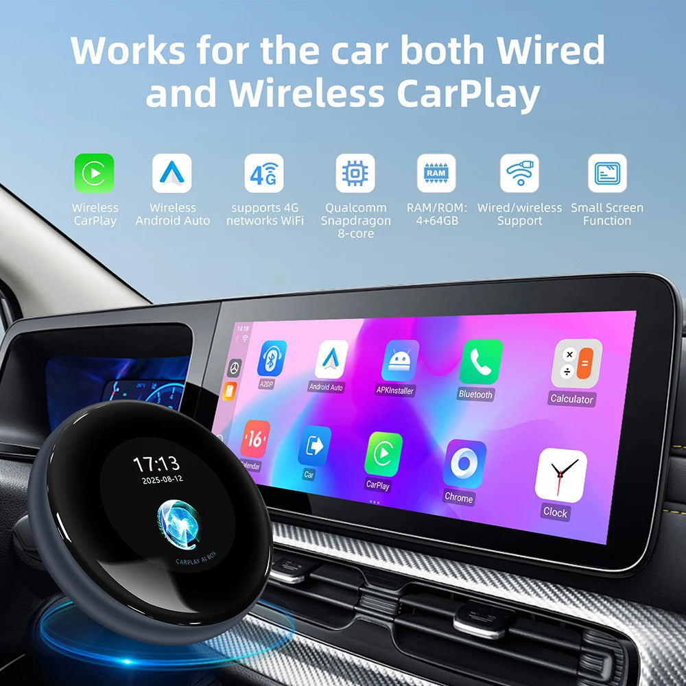 Ai Box 4+64GB 2026 Wireless Android Auto For Apple CarPlay WiFi Plug And Play Adapter Smart AI Box with Youtube Netflix TikTok