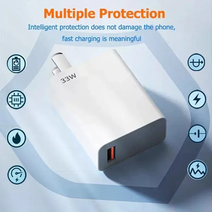 33W USB Fast Charger 6A Type-C Cable QC 3.0 Mobile Phone Adapter For Samsung Xiaomi iPhone EU US Plug Wall Travel USB Charger