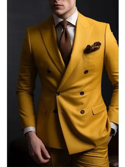 Sage Green Men's Wedding Suits Solid Color 2 Piece Daily Double Breasted Six-buttons Blazer Pants Formal Business Suit Set