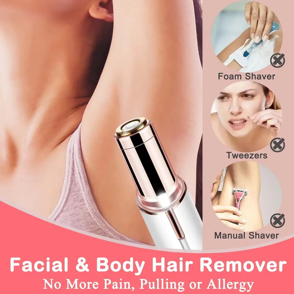 1-Pack Women Electric Lipstick Shaped Portable Trimmer Painless Effective Facial Hair Removal for Shaving Beauty Shaver Tool