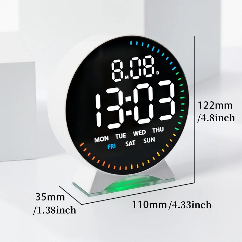Digital Alarm Clock Week Date Second Hand Display Mood Light Dual Alarm Auto Dimmable Snooze Table Clock 12/24H DST LED Clock