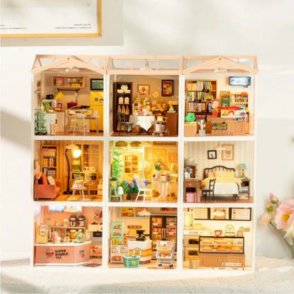 Robotime DIY Miniature Dollhouse Kit Home Garden Series Building Kits with LED Xmas Gifts for Adult Warm Dining Room