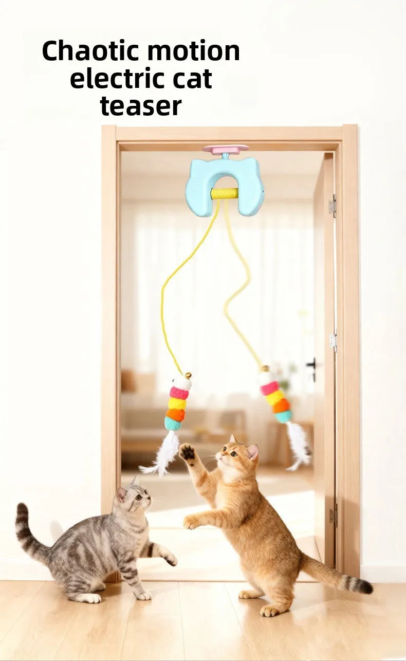 Electric Cat Toy with Ropes Auto Swing Feather Toy Interactive Kitten Toy For Self Playing  Caterpillar Interactive Cat Toys