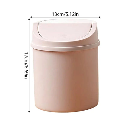 Mini Desktop Trash Can with Press-Top Lid Small Waste Bin for Office Desk & Bedroom Portable Space-Saving Trash Tube